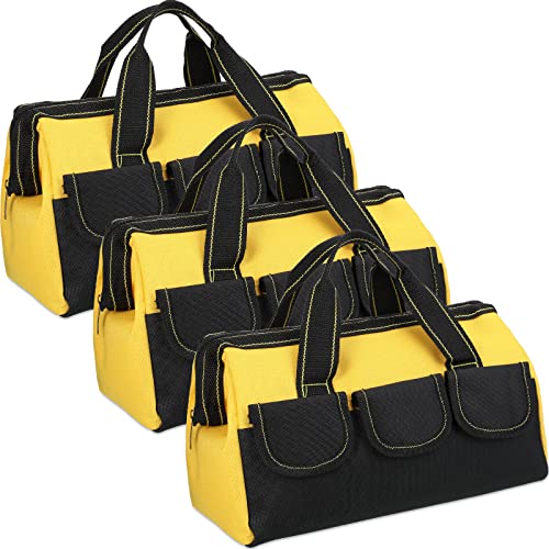 Sanwuta 3 Pack Tool Bag for Men with Waterproof Hard Bottom, Heavy Duty Tool Bag Wide Mouth Tote for Various Instrument, Electrician Carpenter Mechanic(Yellow,13 Inch,Classic) - color: Yellow, size: 13 Inch, style: Classic