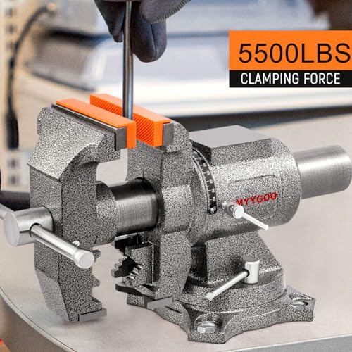 Bench Vise, 5inch Width 5inch Jaw Opening, 360° Swivel Base, Multipurpose Heavy Duty Workbench Vise with Anvil and 1 Pair Vise Jaw Pad, Table Vise Clamp force 5500LBS - size: 5IN Bench Vise