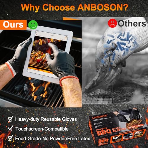 ANBOSON BBQ Gloves for Cooking Baking Grilling, 100 Count Disposable Black Nitrile Gloves and 4 Count Cotton Glove Liners Washable (6mil Nitrile, Large) - size: Large, style: 6mil Nitrile