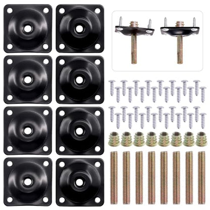 Swpeet 8 Sets Black 12 Degree + Flat Angled Leg Mounting Plates with Hanger Bolts Screws, Furniture Leg Attachment Plates Industrial Strength T-Plate M8 Sofa Legs with Hanger Bolts - style: Black Flat + 12° Furniture Legs