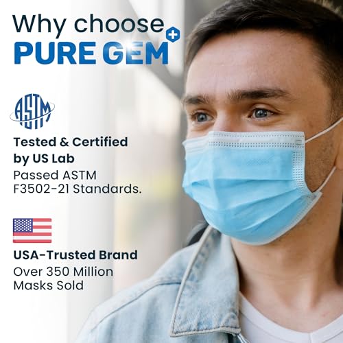 PURE GEM [Pack of 150] Single Use Disposable Blue Face Mask, Soft on Skin, 3-ply Masks Facial Cover with Elastic Earloops Great For Home, Office, School, and Outdoors - color: 150 Masks