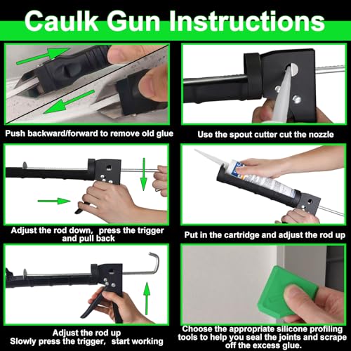 Caulking Gun Kit – 10oz Silicone Caulk Gun No Drip with Caulk Remover and 3 Silicone Finishing Tools for DIY Home Sealing & Repair – Gift Box Included
