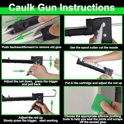 Caulking Gun Kit – 10oz Silicone Caulk Gun No Drip with Caulk Remover and 3 Silicone Finishing Tools for DIY Home Sealing & Repair – Gift Box Included