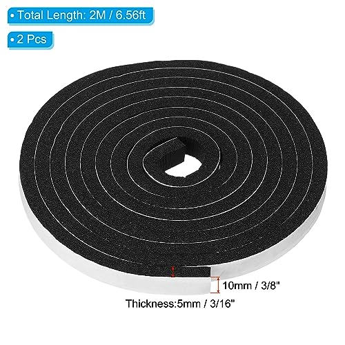 PATIKIL Foam Weather Stripping for Doors, 2 Rolls 3/8" W x 3/16" T Foam Seal Tape Adhesive Insulation Strip for Door Window Air Conditioning, Black(13 Ft Total Length in 2 Rolls) - size: 3/8" W x 3/16" T