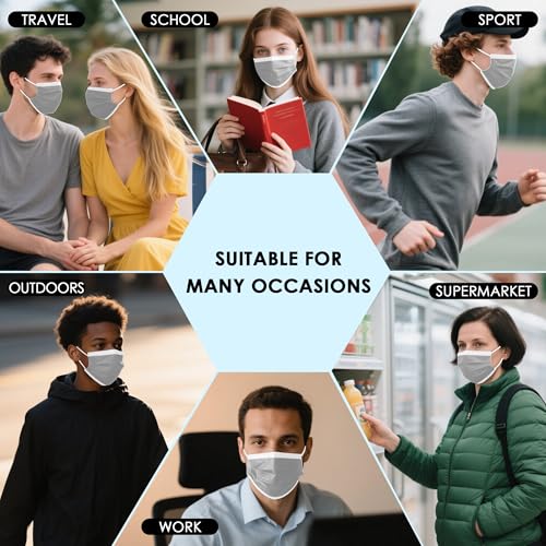 NNPCBT Grey Disposable Face Masks 125 Pack,3-Ply Breathable Mask For Adults,Great For Outdoors,Home, Office, School - color: Adult-125 Pack-grey