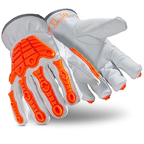 HexArmor Cut-Resistant Impact Protection Leather Work Gloves | Chrome SLT ® Series 4067 | Medium - color: White Leather & Orange Impact Guards, size: Medium