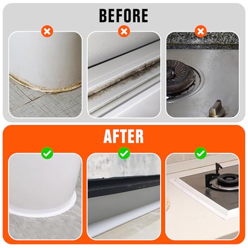 White Caulk Tape Waterproof Self Adhesive, Peel & Stick Caulking Tape for Floor Tile Corner Trim & Shower, Bathroom Accessories, Toilet & Bathtub Sealant Strip, Better Than Silicone Caulk