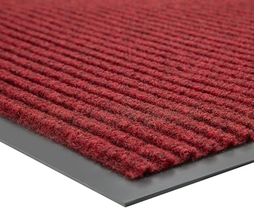 100pointONE Front Door Mat, Heavy Duty Indoor Outdoor Doormat, 48" x 36" Low Profile Outdoor Mats for Home Entrance, Stain and Fade Resistant Welcome Mat Ideal for High Traffic Area, Red - color: Red Striped, size: 3' x 4' (Rectangular)