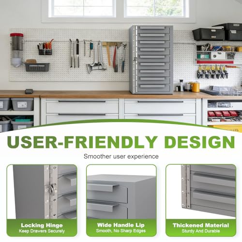 Yeeoy 9-Drawer Storage Cabinet, Tool Box Side Cabinet, Steel Parts Cabinet Van Storage Drawers, Bit Organizer Tool Chest for Hardware Storage and Organizers, Grey, Powder Coat Finish