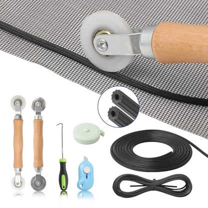 Window Screen Door Repair Kit Include Window Screens Mesh 48"x114" with All Tools in Window Screen Replacement(Screen Rollers, Splines, Hook), Yolovit - size: 48"x114"