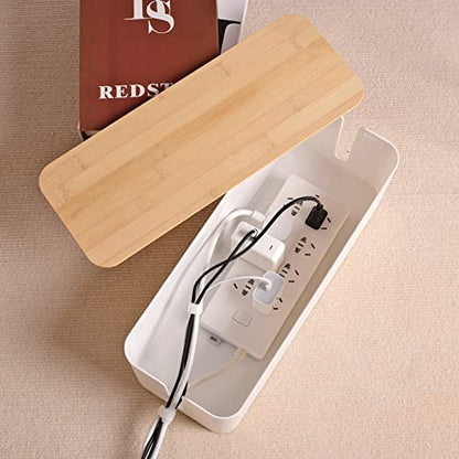 Cable Management Box - Wooden Style Large Cord Organizer Box to Hide Wires & Power Strips | Desk Computer Cable Organizer Box | Safe ABS Material |16" (L) x 6.2" (W) 5.3" (H)|for Home & Office - White - size: Large