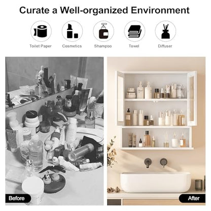 Modern Hanging Bathroom Cabinet, Sturdy Wooden Medicine Cabinet with Buffering Hinge & Anti-Scratch Door, Space-Saving Wall Mounted Over Toilet (Acrylic-Insert Panel Door) - style: Acrylic-Insert Panel Door