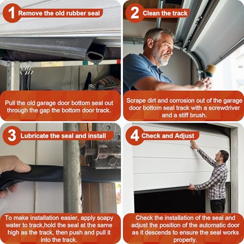 Garage Door Seals Bottom Rubber - Garage Door Weather Stripping Bottom Seal Kit Seal Strip Replacement with 5/16" T Ends, Weatherproof Garage Door Seals Prevent Drafts, Water & Dust - size: No track - 20 Feet