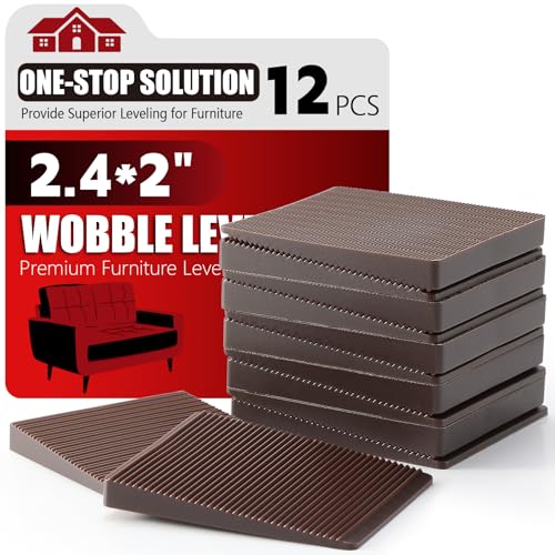 Furniture Leveler 12pcs Kit Size Variety | Multi-Purpose Rubber Shim for Leveling Feet Stable | Anti-Wobble Pad for Uneven Table, Dresser Leg, Toliet and More Furniture | Prevent from Wobbling - color: Brown-12pcs, size: 2.4*2.0*0.28inch
