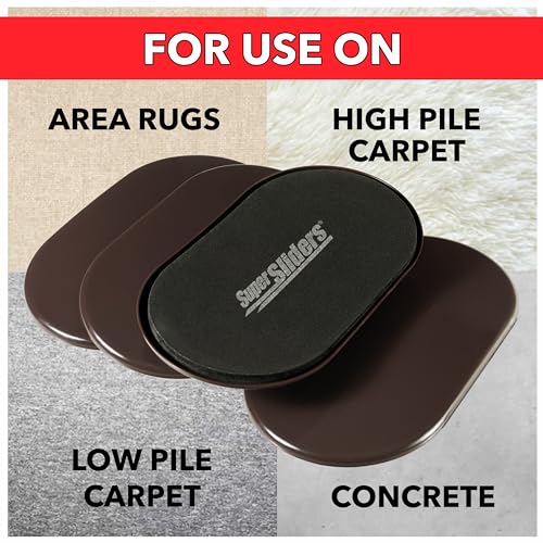 Super Sliders 5-3/4" x 9-1/2" XL Oval Reusable Furniture Sliders for Carpet, Anti-Slip Protective Furniture Moving Pads for Beds, Sofas, Dressers, Set of 8, Brown