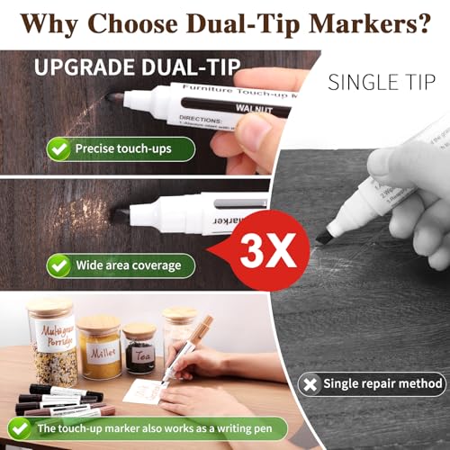 Dual Tip Furniture Markers Touch Up,Upgrade 13 Pcs Wood Markers Furniture Repair Kit,Touch Up Paint Pen and Wood Filler Putty Stick with Sharpener Kit,for Wood Stain Remover,Wood Floor Scratch Repair