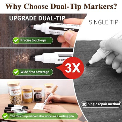 Dual Tip Furniture Markers Touch Up,Upgrade 13 Pcs Wood Markers Furniture Repair Kit,Touch Up Paint Pen and Wood Filler Putty Stick with Sharpener Kit,for Wood Stain Remover,Wood Floor Scratch Repair