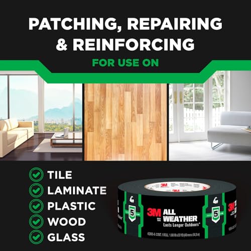 3M All Weather Duct Tape, 1.88 in x 40 yd, 1 Roll, UV/Water Resistant, Stands up to Heat, Sunlight, Rain, Sleet & Snow, Great for Patching, Reparing Outdoor Items and Reinforcing Tools (2540)