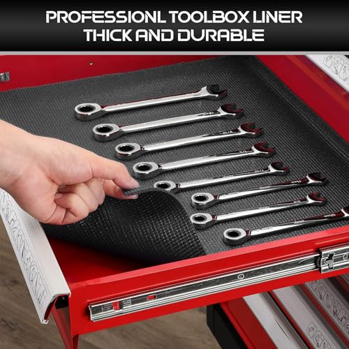 Professional Tool Box Liner 16” x 16 ft, Heavy Duty Tool Box Foam 3mm Thick to Protect Tools and Box, Grid-Line Non Slip Toolbox Drawer Liners Shelf Mat for Workbench, Cabinet, Shelves, Garage (Black)