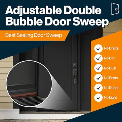 Patent Pending, Adjustable Double Bubble Door Sweep, Draft Stopper, Under Door Seal for Exterior Doors, 1 3/4" x 36" (Black 36 inch) - size: black 36 inch 1 pk