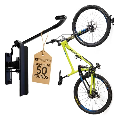 StoreYourBoard Bike Hangers for Garage | Garage Bike Rack Wall Mount, Vertical Bicycle Rack for Garage | 124° Swivel Bike Wall Mount with Stopper, Holds 50lbs, Fits All Wheel Diameters, Max 2.6” Tires - color: BLACK, size: 1 Pack Heavy Duty Swivel Bike Ra