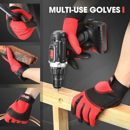 DNA MOTORING 2pair Multi-Purpose Utility Machanic Gloves, Flexible Breathable Performance Padded Knuckles Palm Work Gloves, Red/Black, TOOLS-00585 - color: Red-2pair