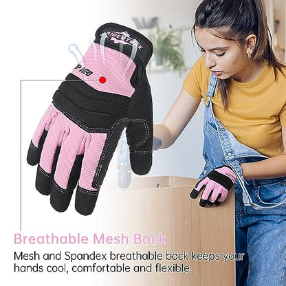 AIGEVTURE Women's Pink X Small Flexible Breathable Grip Safety Mechanic Touch Screen Yard Work Gloves - color: Sakura Pink-black-grip, size: X-small (Pack of 1)