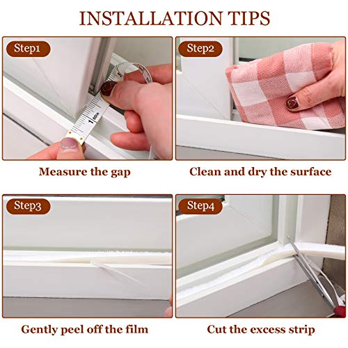 Jetec 4 Pcs Self Adhesive Brush Weather Stripping 19.75 ft Per Strip 3/8 x 3/8 Inch White Fuzzy Pile Felt Door Weather Seal for Sliding Windows Frames Seal Winter Strip for Soundproofing Dustproof DIY - color: White