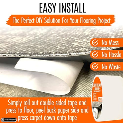 Carpet Tile Tape Double Sided 4in x 90ft (3 Pack) Heavy Duty Reinforced Web Mesh Residue Free - Indoor Outdoor for Carpet Tiles, Hardwood, Vinyl, Rugs, Carpet, Rubber & Mat Gripper - size: 4 IN x 90 FT (3 Pack)