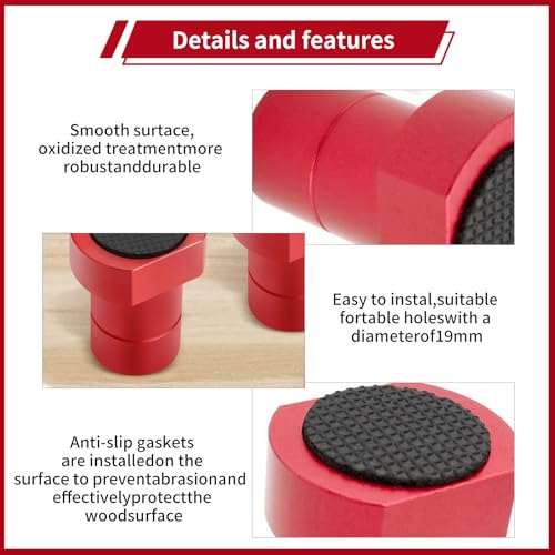 6-Pack Bench Dogs & Workbench Stops - 3/4 inch Aluminum Bench Dog Clamps with Non-Slip Pads, Bench Vise Accessories for Woodworking MFT Stops