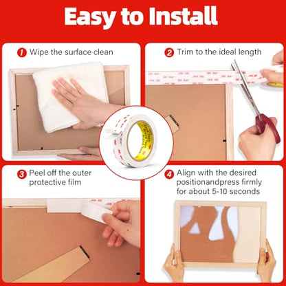 3M Double Sided Tape Heavy Duty,0.39in X 9.85ft Removable Mounting Tape for Wall, White Sticky Foam Tape, Picture Hanging Strips & Poster Hanger, Waterproof Adhesive Strips for LED Light - size: 0.39in X 9.85ft