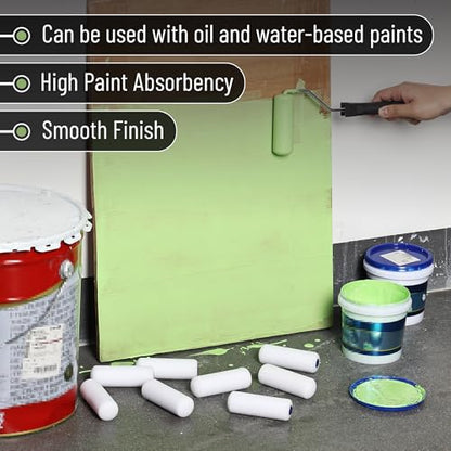 Bates- 4 Inch Paint Roller Set, 18 pcs, 1x Plastic Paint Tray, 3X Disposable Tray Liners, 1x Roller Frame, 5X Foam Covers, 5X Microfiber Covers, 3X Foam Brushes (1", 2", 3")
