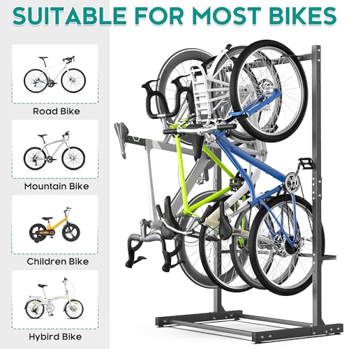 EVERHANGER Freestanding Bike Rack, Vertical Bike Rack Stand for Garage, Bicycle Storage Organizer, Holds Up to 4 Bikes - style: 4 Bike Hooks
