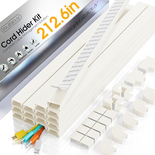212.6in Cord Covers for 2-3 Wires on Wall, TV Cord Hider Wall, Paintable Cable Hider Raceway, Easier Set-up Wire Hider Wire Covers for Cords on Wall, Self-Adhesive Cable Cover, W0.95 H0.55in, Beige - color: Beige, size: 212.6in L x 0.95in W x 0.55in H