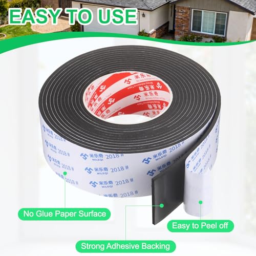 PATIKIL Sponge Rubber Foam Tape, 1 31/32" W x 1/8" t x 16.4ft l Self-Adhesive Foam Insulation Tape Weather Stripping for Window Door Soundproofing Weatherstrip AC Seal Strip, Black - size: 1 31/32" x 1/8" x 16.4ft