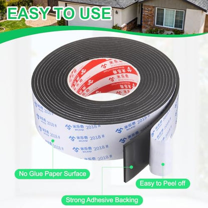 PATIKIL Sponge Rubber Foam Tape, 1 31/32" W x 1/8" t x 16.4ft l Self-Adhesive Foam Insulation Tape Weather Stripping for Window Door Soundproofing Weatherstrip AC Seal Strip, Black - size: 1 31/32" x 1/8" x 16.4ft