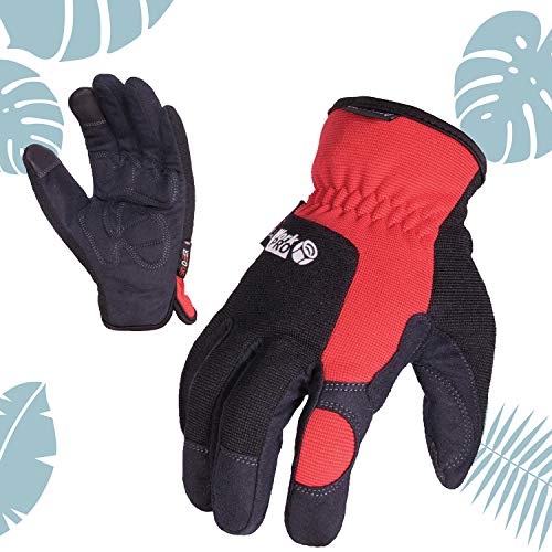 SKYDEER Mens Work Gloves, Touch screen Utility Mechanic Gloves, Flexible Breathable Fit and Padded Knuckles & Palm Protection (SD8821/M) - color: Red-black, size: Medium