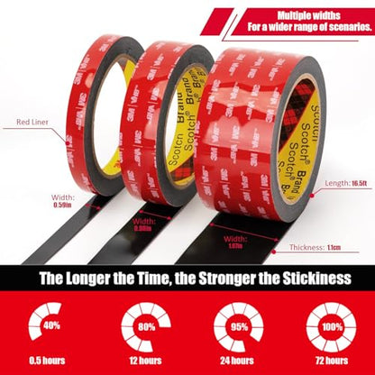 Double Sided Tape Heavy Duty, Waterproof Mounting Foam Tape, 16.5ft Length, 1.38in Width, High Temperature Resistant Adhesive Tape for Car, LED Strip Light, Office Decor, Uses VHB 5952 Raw Material - size: 1.38in x 16.5ft