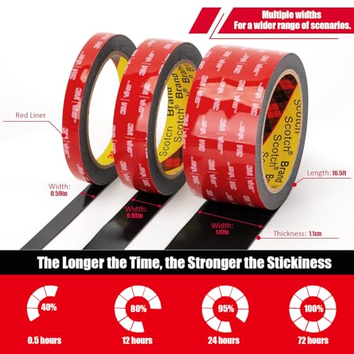 Double Sided Tape Heavy Duty, Waterproof Mounting Foam Tape, 16.5ft Length, 1.38in Width, High Temperature Resistant Adhesive Tape for Car, LED Strip Light, Office Decor, Uses VHB 5952 Raw Material - size: 1.38in x 16.5ft