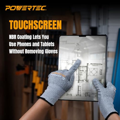 POWERTEC Cut-Resistant Work Gloves ANSI A5 – Touchscreen-Compatible, Oil-Resistant Grip, Breathable & Washable Safety Gloves for Construction, Tile Installation & Metalwork, 1 Pair, Size L (72376) - size: Large, style: Cut Resistant Gloves
