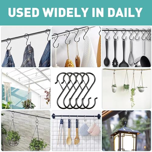 100 Pcs S Hooks for Hanging Heavy Duty, 3.5-inch Heavy Duty Metal S Hook with Safety Buckle, Suitable for 0.5 inch Rods, S Hook for Hanging Plants, Closet, Kitchen Utensil, Pot, Pan, Bags - size: 100pcs