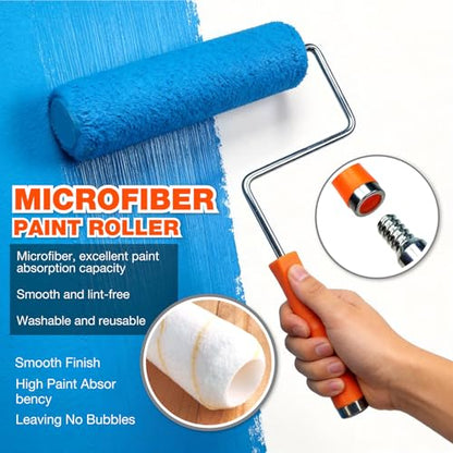 12-Pack 9 Inch Paint Roller Kit with 3FT Extendable Pole, Microfiber Roller Covers, Frame, Plastic Drop Cloth, Painting Tools for Walls, Ceilings, Furniture, Home, DIY Renovation - color: 13 Pack, 9" roller