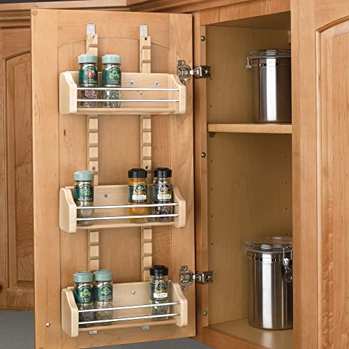 Rev-A-Shelf Wall Storage Organizer for Kitchen Cabinets, Door-Mounted Spice Rack with 3 Adjustable Shelves, Maple Wood, 4ASR-21 - size: 16.13 inches