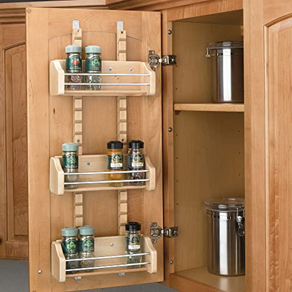 Rev-A-Shelf Wall Storage Organizer for Kitchen Cabinets, Door-Mounted Spice Rack with 3 Adjustable Shelves, Maple Wood, 4ASR-21 - size: 16.13 inches