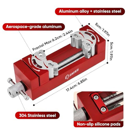 Saker Fractal Vise-Mini Vice Clamp- Bench Vice/Drill Press Vise, Self-Adjusting Aerospace-grade Aluminum Alloy&Heavy-Duty CNC Machined for Jewelry Making, DIY, Woodworking, and Repair - color: Red