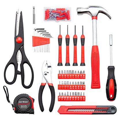 CARTMAN Home Tool Set Kit, Basic Household Hand Tools with Storage Case Dark Red - color: Dark Red