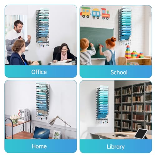 13 Tier Wall File Organizer - Hanging File Organizer with 5 Hooks, Mail Holder Wall Mounted for Papers, Folders, Magazines, Bills, Office&School Organization, Black - size: 13 Tier-Black