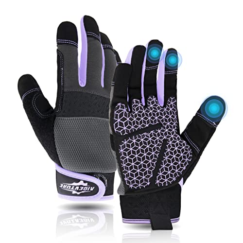 AIGEVTURE Womens Work Gloves XSmall Working Gloves for Women Work Gloves with Grip Touch Screen,Breathable Mechanic Working Gloves Lightweight Purple XS - color: Purple-grip, size: X-small (Pack of 1)