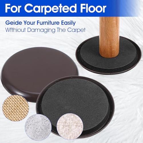 8 PCS Furniture Sliders for Carpet, Round Plastic Moving Slider, 3.5 Inch Furniture Sliders for Hardwood Floors on Carpet Protectors(Brown) - style: Round