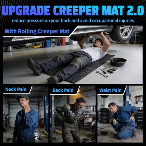 57" x 26" Rolling Creeper Mat, Double-Layer High-Friction & Non-Slip Car Repair Pad with Sponge Padding for Low Clearance Vehicles, Mechanics, Trucks